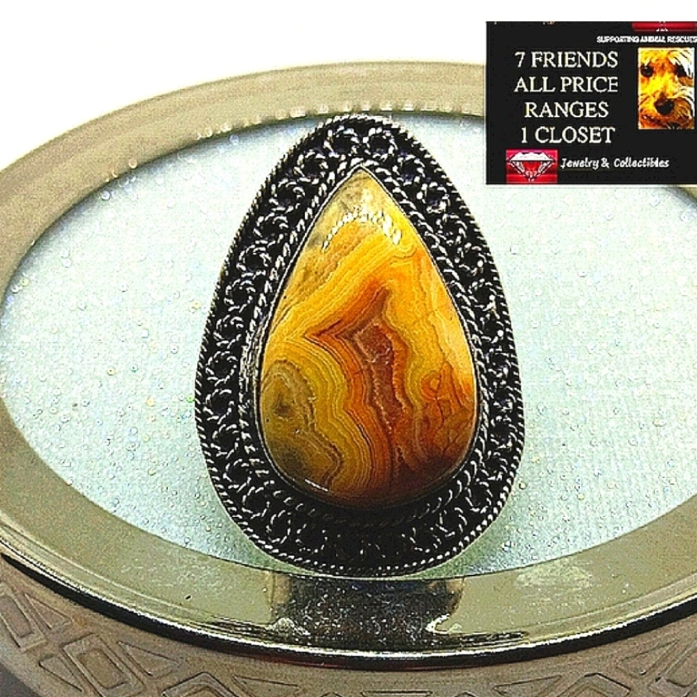 Crazy Agate Yellow Teardrop Ring NWOTs